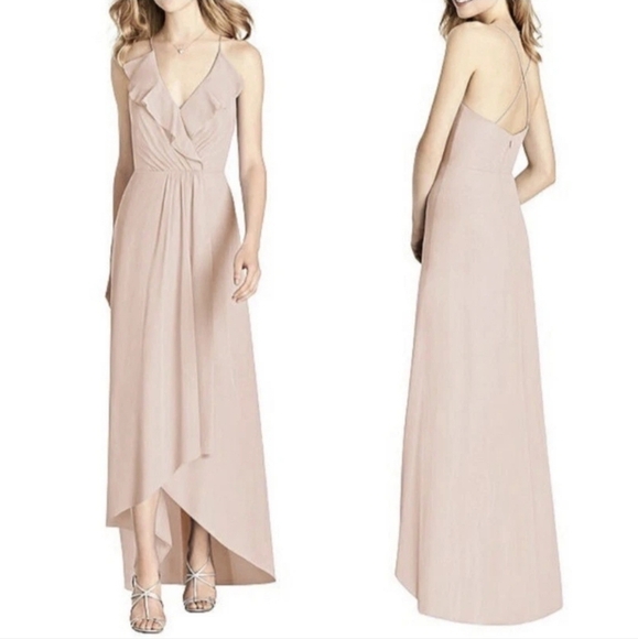Jenny Packham New Lux Chiffon V Ruffle Bridesmaids Dress Size 8 Camo Color - Picture 1 of 14